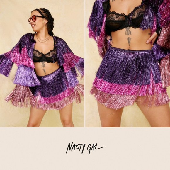 Nasty Gal Jackets & Coats Nastygal Jacket And Skirt Pink Tinsel